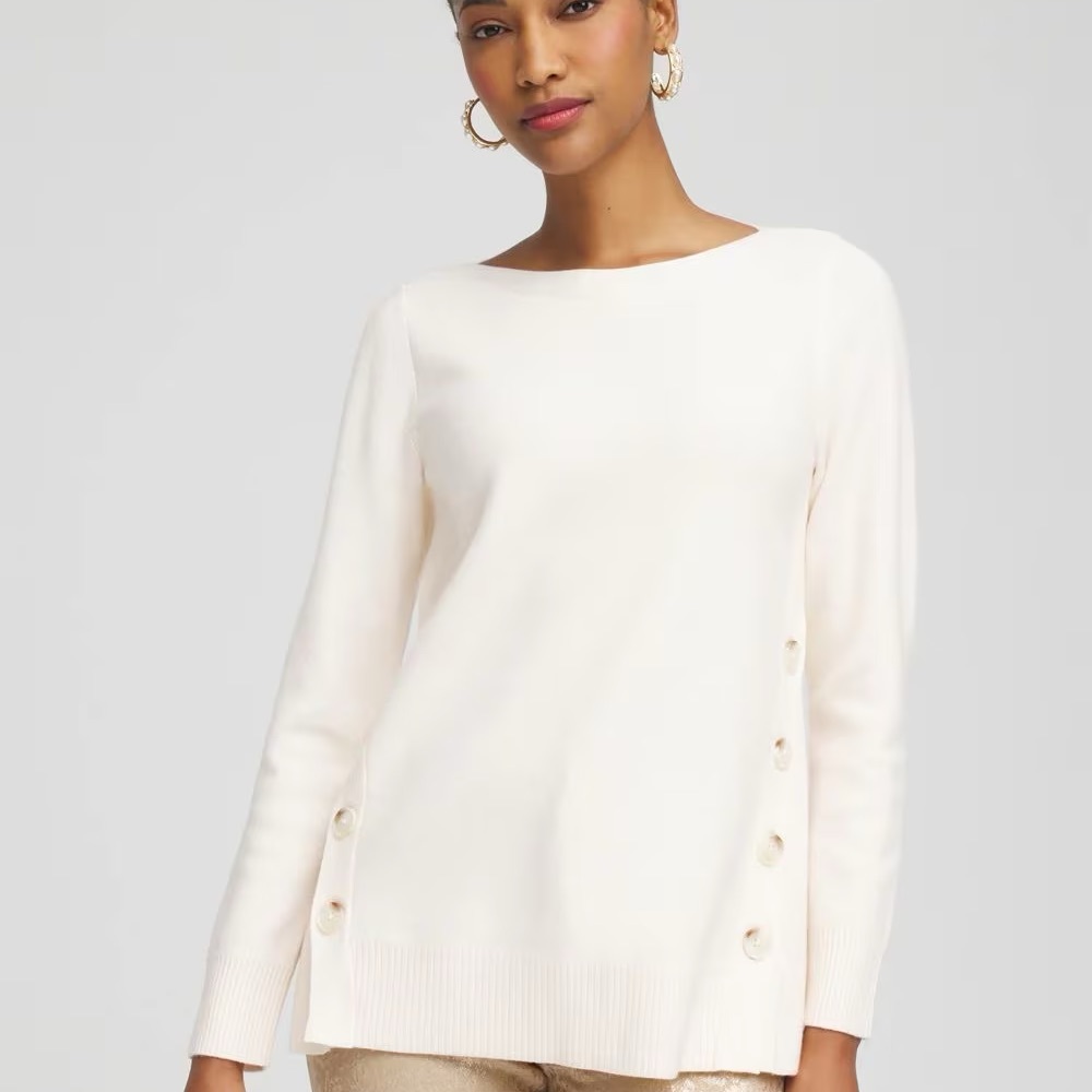 Chicos pullover button side sweater in cream NWT - image 2
